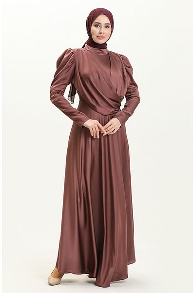 sefamerve Βραδινό φόρεμα με σατέν ντραπέ - 6059-03, Dark Rose Dusty