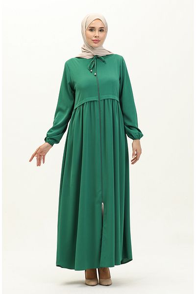 sefamerve Emerald Green Pleated Ferace - 4525-05, με φερμουάρ
