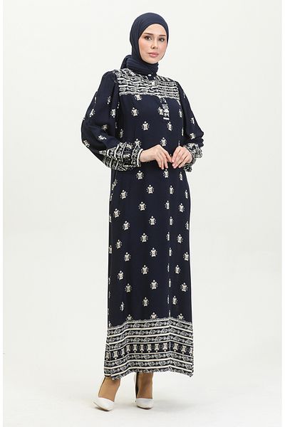 sefamerve Φόρεμα Navy Blue Viscose Printed - 0397-04