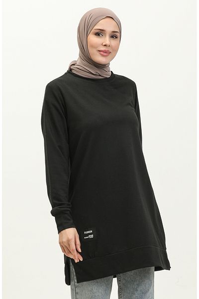 sefamerve Μαύρο Sports Tunic - Λεπτομέρεια με σχισμή, 0269-02