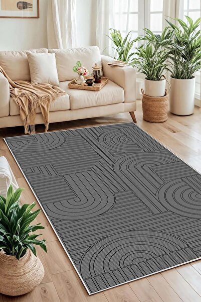 df home Salon Halısı Geometrik İskandinav Eskitmeli Dijital Baskı Yıkanabilir...