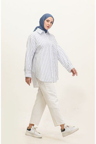 sefamerve Πουκάμισο Indigo Linen Blended ριγέ - 4818-01