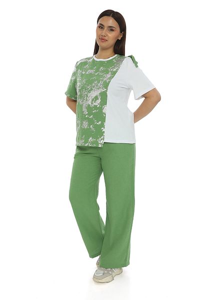 EXİTLİNE Women's Custom Printed Linen Suit Tshirt Pants