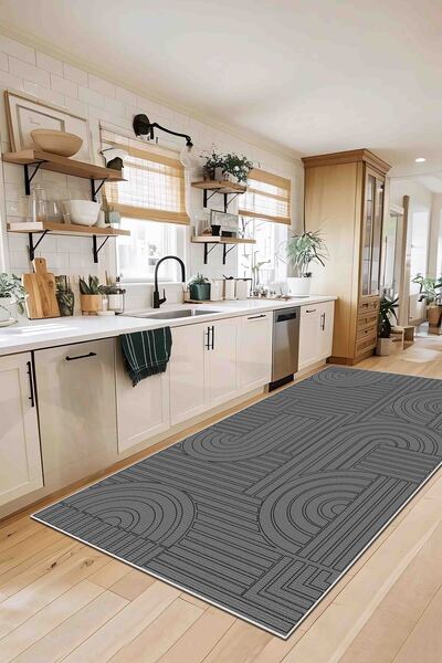 df home Mutfak Halısı Geometrik İskandinav Eskitmeli Dijital Baskı Yıkanabili...