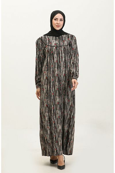 sefamerve Φόρεμα Viscose Print Plus Size - 4473H-01 Μαύρο Claret Red