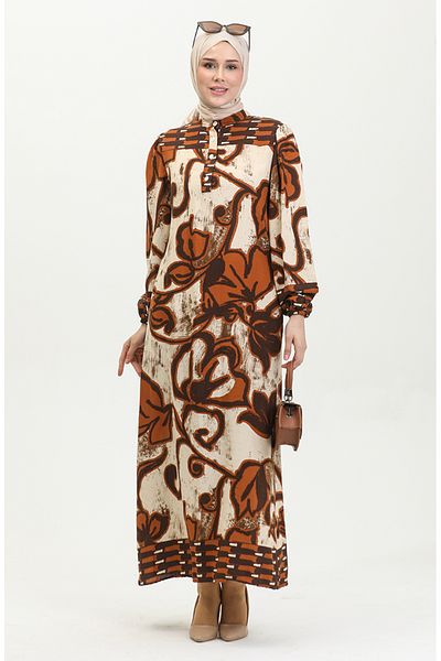 sefamerve Φόρεμα Tan Beige Viscose - Half Buttoned, Color Garnish 0396-01