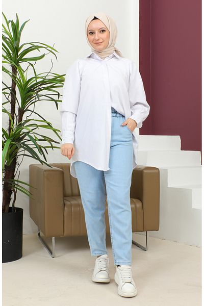 sefamerve Blugi Boyfriend Ice Blue - Spălat 3006-02