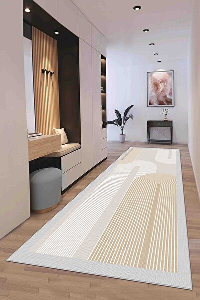 Hülya Home Runner Geometric Scandinavian Antique Digital Printing Washable Non-Slip Base 9025Yollukhulya