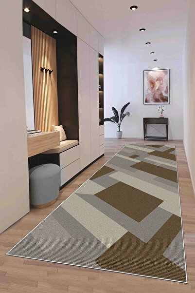 Hülya Home Runner Geometric Scandinavian Antique Digital Printing Washable Non-Slip Base 9024Yollukhulya