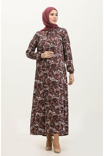 sefamerve Φόρεμα με μοτίβο βισκόζης Plus Size - 44851D-02 Plum