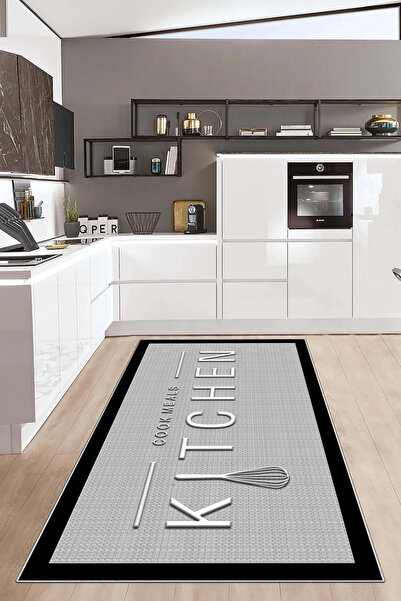 Hülya Home Mutfak Halısı Geometrik İskandinav Eskitmeli Dijital Baskı Yıkanab...