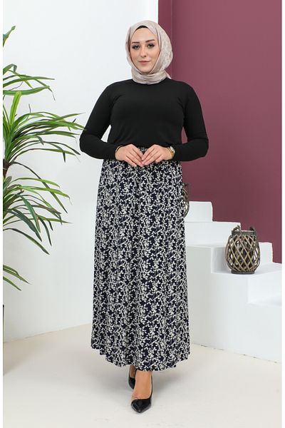 sefamerve Fusta din viscoza bleumarin - Marime Plus, Piesa, 4360F-01