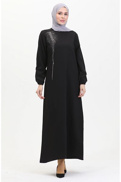 sefamerve Βραδινό φόρεμα Black Stone Crepe - Μοντέλο 0480-02