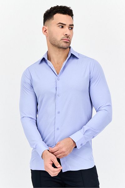 Scotch & Soda Men Modern Fit Micro Dot Long Sleeve Dress Shirt, Light Blue