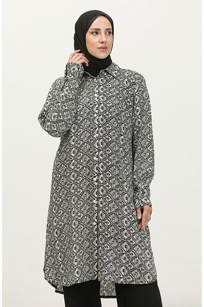 sefamerve 2022C-03 Patterned White Large Size Shirt Tunic