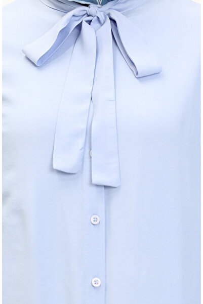 sefamerve Blue Tie Collar Buttoned Dress - 5111-05