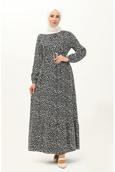 sefamerve Φόρεμα με ζώνη Navy Blue Viscose Print - 2204-02