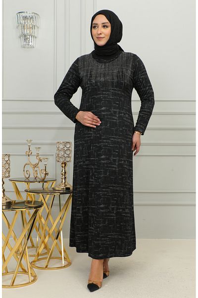 sefamerve Φόρεμα με στάμπα Navy Blue Stone με μοτίβο μεγάλου μεγέθους - 4425A-01
