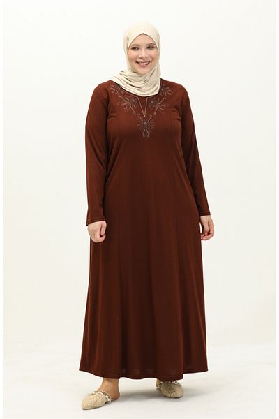 sefamerve Φόρεμα Tan Embroidered Plus Size - 4952-07