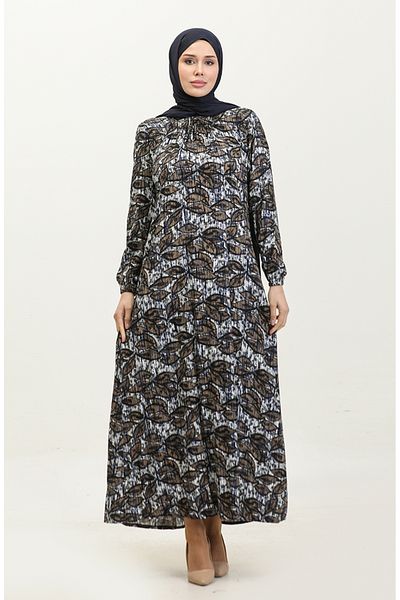 sefamerve Φόρεμα βισκόζης μεγάλου μεγέθους Navy Blue Printed - 44851D-03