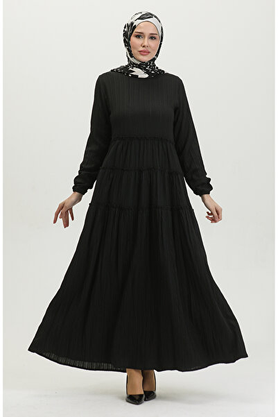 sefamerve Büzgülü Elbise 0395-01 Siyah