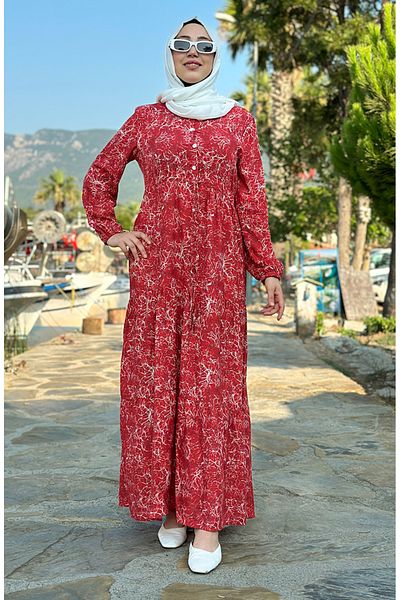 sefamerve Φόρεμα Claret Red Mixed Pattern - 0352-03