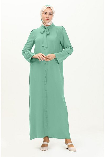 sefamerve Φόρεμα Water Green Tie με γιακά με κουμπιά - 5111-08