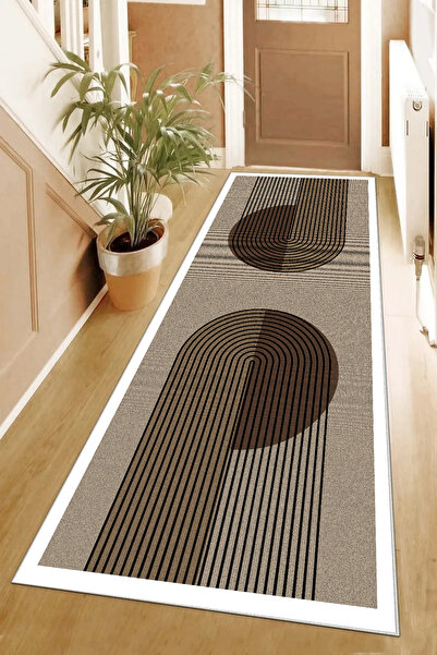 Hülya Home Runner Geometric Scandinavian Tumbled Digital Print Washable Non-Slip Base 8174RunnerHULYA