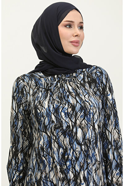 sefamerve Plus Size Black Saks Viscose Dress - 44851M-04 Patterned