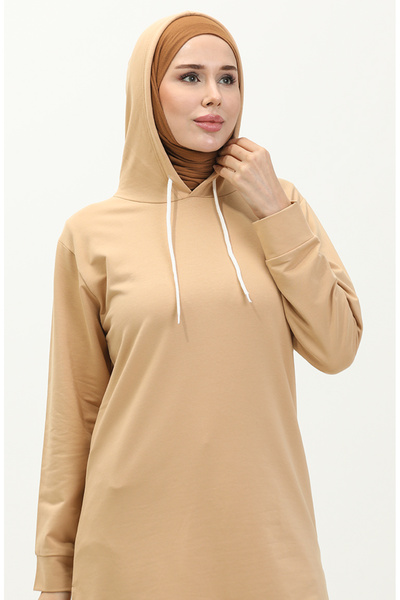 sefamerve İki İplik Kapüşonlu Sweatshirt 23006-04 Bej