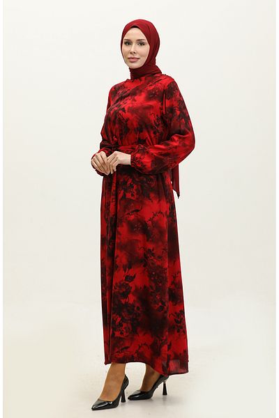 sefamerve Φόρεμα Ahsen Viscose - Floral Print, Κόκκινο και Μαύρο 0329-06