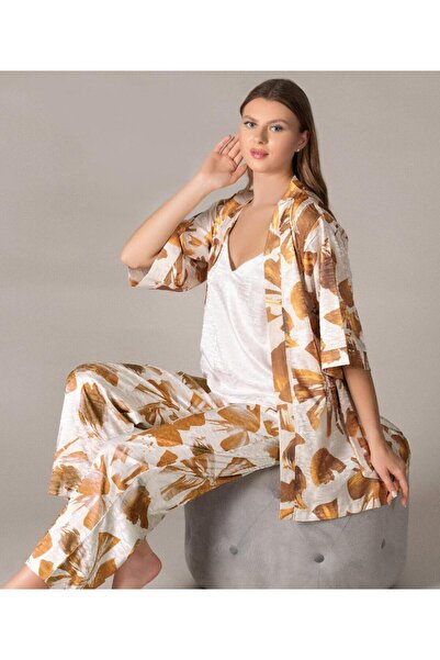 FLZ Set of 3 Satin Patterned Dressing Gowns with Rope Straps - Stylish and El...