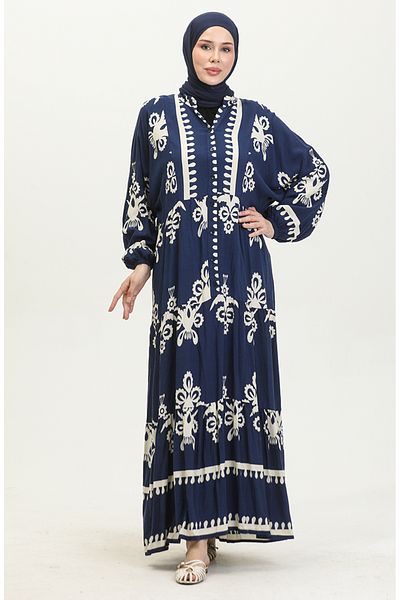 sefamerve Φόρεμα Navy Blue Balloon Sleeve - 4091-02