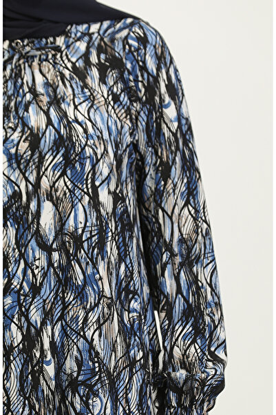 sefamerve Plus Size Black Saks Viscose Dress - 44851M-04 Patterned