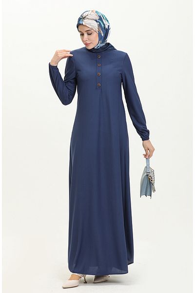 sefamerve Φόρεμα Indigo Placket - Ελαστικό μανίκι, Μοντέλο 0578-03