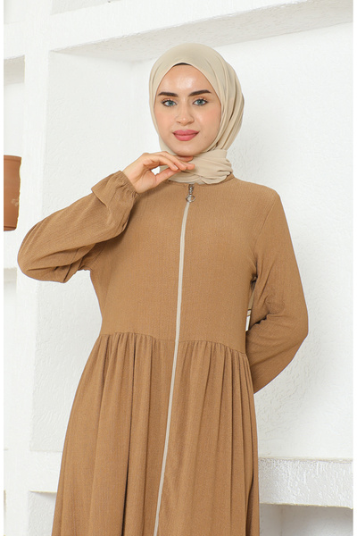 sefamerve Ferace με φερμουάρ σε χρώμα καφέ γάλακτος 1018-01