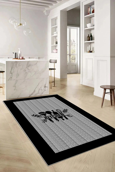 Hülya Home Mutfak Halısı Geometrik İskandinav Eskitmeli Dijital Baskı Yıkanab...