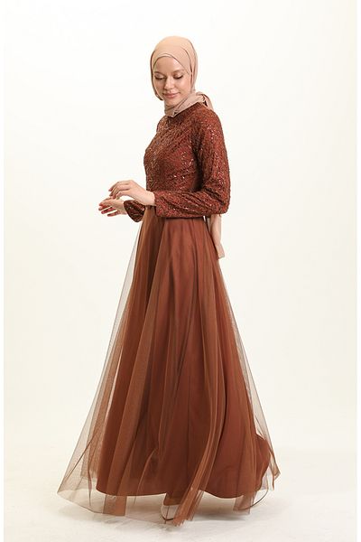 sefamerve Βραδινό φόρεμα Tan Belted - 5353-16