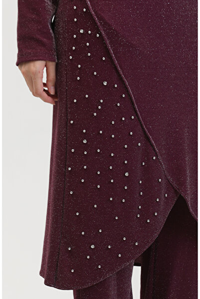 sefamerve Taşlı Abiye Takım 0437-05 Mürdüm