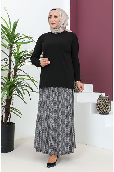 sefamerve Φούστα Navy Blue Viscose - Plus Size, σπαστό, 4360H-01
