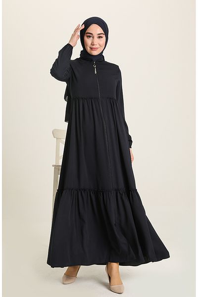 sefamerve Navy Blue Gathered Ferace 5042-02