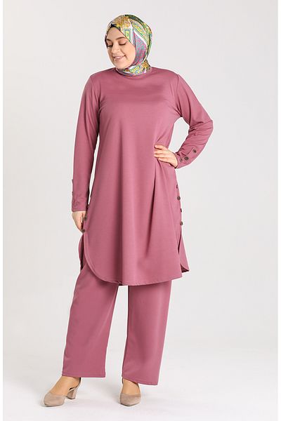 sefamerve Set de tunică și pantaloni Dusty Rose Plus Size - 2655A-03