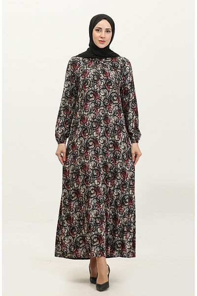 sefamerve Φόρεμα Viscose Print Plus Size - 44851L-02 Μαύρο δαμάσκηνο