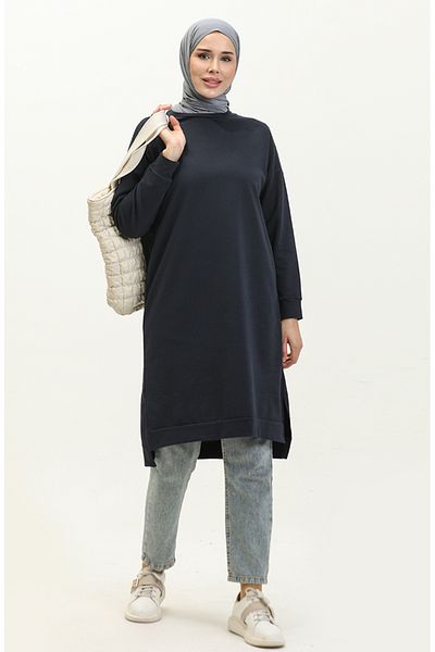 sefamerve Navy Blue 3010-05 Sports Tunic - Λεπτομέρεια με σχισμή δύο κλωστών