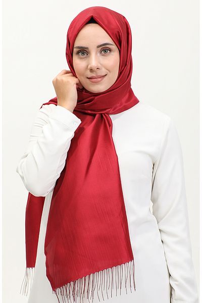 sefamerve Claret Red Tasseled Taffeta Shawl - Μοντέλο 1267-15