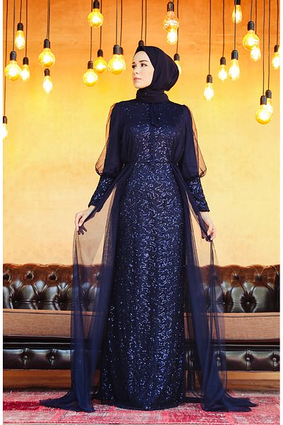 sefamerve Βραδινό φόρεμα με παγιέτες Navy Blue - 5346-04