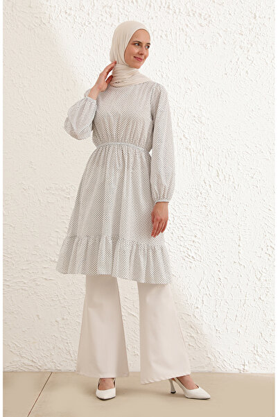 sefamerve Eteği Fırfırlı Tunik 4343-05 Beyaz Siyah