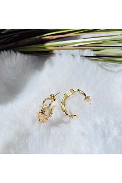 RM Bijuteri Gold Tifany X Marka Model Çelik Çivili Halka Küpe