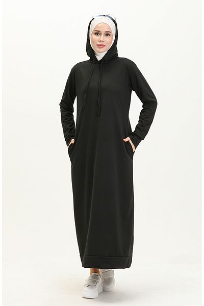 sefamerve Schwarzes Sportkleid mit Kapuze – Zwei Fäden 0190-09