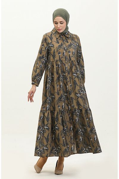sefamerve 1891C-01 Modell Khakigrünes Knopfkleid